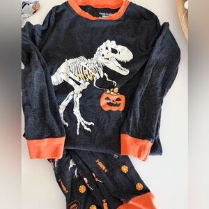 Dinosaur Halloween Kids Pajama Set - Black and Orange
